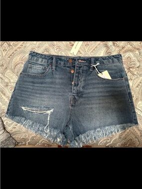 Francesca's Collections Medium Blue Distressed High-Rise Denim Shorts